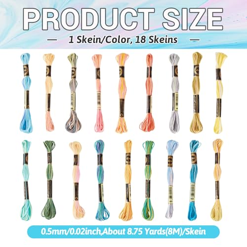 FASHEWELRY 18 Skeins Embroidery Floss Thread 0.5mm Cross Stitch Threads 6-Ply Embroidery String Segment Dyed Multi Color Bracelet Cord for DIY Sewing Stitching Crafts Bracelet Making - color: 18 Colors, size: 0.5mm