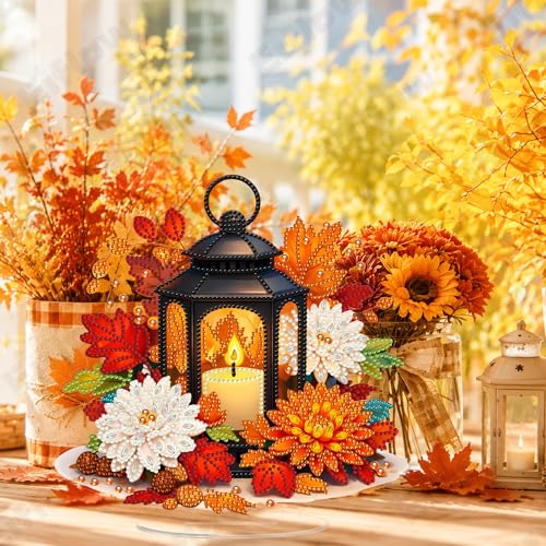 Eiflow Fall Diamond Art Tabletop Kit for Adults, DIY Table Top Diamond Art Painting with Stand, Acrylic Stand Up Gem Painting Desktop Board Kit (Autumn Candle) - color: Fall Candle