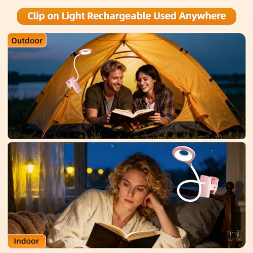 Akynite Clip on Light LED Desk Lamp 5 Brightness+5 Colors Rechargeable Lamp - color: Pink