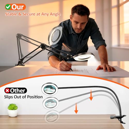 Magnifying Glass with Light and Stand, 10X 30X LED Desk Magnifier with Real Glass Lens, 5 Color Modes, 3 Brightness Levels, Hands-Free Magnifying Lamp for Reading, Crafts, Electronics and Jewelry - color: Clamp
