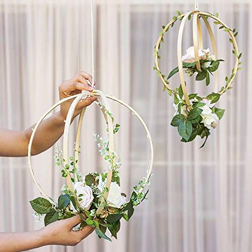 12pcs 4Sizes (6/8/10/12 inch) Wooden Bamboo Floral Hoop Wreath Macrame Craft Dream Catcher Hoops Rings for DIY Weddding Wreath Decor, Macrame Dreamcatcher, Wall Hanging Crafts - size: 6/8/10/12inch - 12pcs