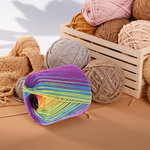 HEALLILY Gradient Rainbow Cotton Yarn 1 Roll 133M Soft Color-Changing Crochet Thread for DIY Knitting Projects Including Scarves Hats Shawls Sweaters Blankets Handcraft Supplies