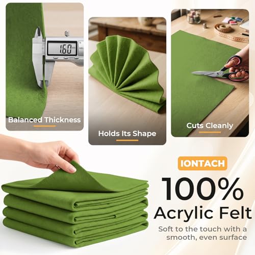 IONTACH 9" X 36" Soft Felt Sheets 1.6mm Thick (4 Packs, Moss Green) - color: Moss Green