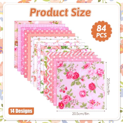 84 Pcs Pink Precut Quilting Cotton Fabric Squares 8 x 8‑Inch - color: Pink, size: 8″