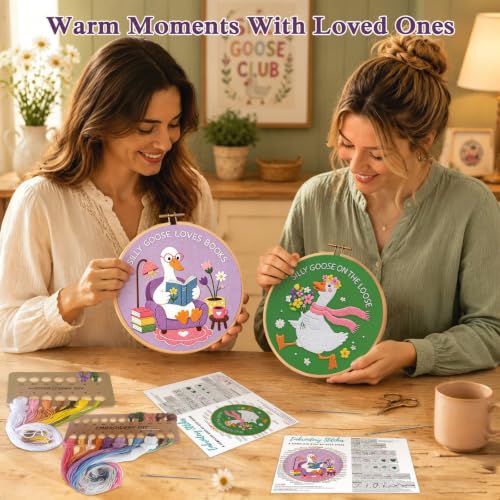 Louise Maelys 3 Pack Embroidery Kit for Beginners, Fun Silly Goose Design - color: Silly Goose