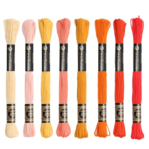 8 Skeins Cotton Embroidery Floss, 8.75yds for Hand Embroidery（Orange Mix） - color: Orange Mix