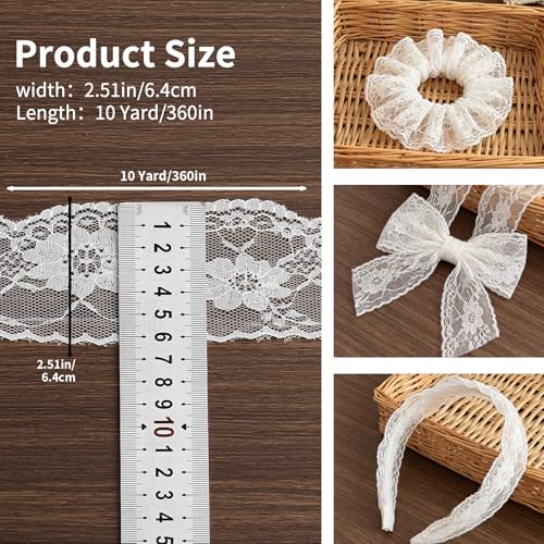 Lace Trim Ribbon, 10-Yard White Lace Ribbon,2.7 Inch Width White Laces Trims Delicate Floral Pattern Ribbons for Crafts Sewing and Bridal Wedding Dress Applique Decorations - color: White009, Length: 10 Yard, Width: 2.7 inch