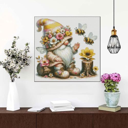 Gnome Stamped Cross Stitch Kits Gnome Cross Stitch Patterns,Bee Dimensions Cross Stitch Kits Embroidery Kit Arts and Crafts for Beginners 13.7x13.7 inches - color: D051