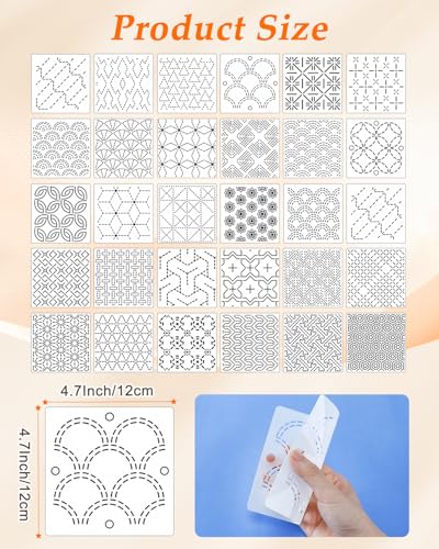 eZAKKA Sashiko Embroidery Kit 30 Patterns, 9 Needles &6 Threads for Mending - color: White Sashiko Full Kit(45Pcs)