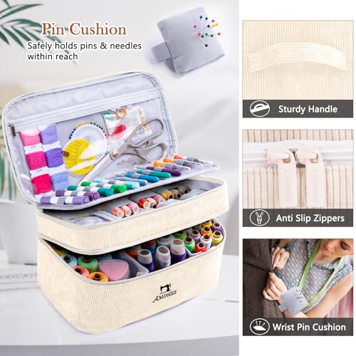 Double-Layer Sewing Organizer Bag with Pin Cushion for Sewing Supplies - color: Ivory, size: Style A - Courony