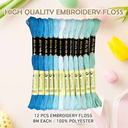 Premium Rainbow Color Embroidery Floss - Cross Stitch Threads - Friendship Bracelets Floss - Crafts Floss - 12 Skeins Per Pack Embroidery Floss,Blue-Green Gradient - color: Blue-Green Gradient