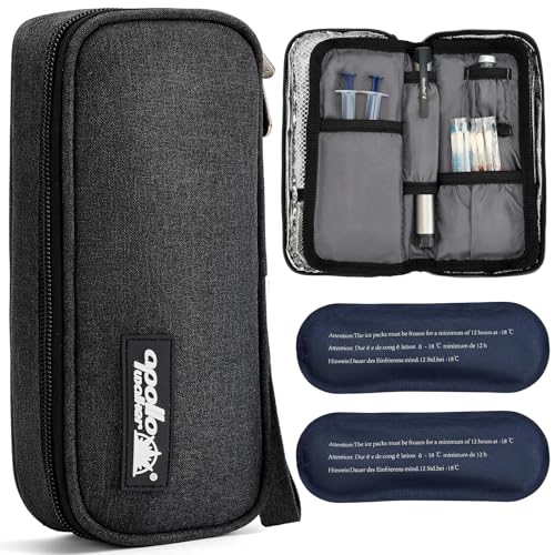 apollo walker Insulin Cooler Travel Case with Ice Packs and Insulation - color: Black, size: Small