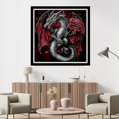 Fanxvivy Counted Cross Stitch Kits for Adults 11CT Unprinted Cross-Stitch Patterns Embroidery Kits Easy Cross Stitching Needlepoint Kits&Dragon and Rose 18x18 inch - color: DIY-craft12