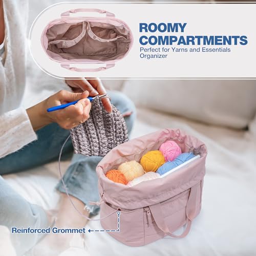Teamoy Small Knitting Bag, Yarn Storage Tote, Crochet Bag Organizer, Pink - color: Pink
