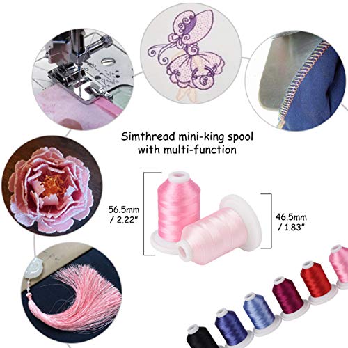 Simthread Embroidery Machine Thread Kit 800Y 21 Spools Pink and Purple Colors for Professional Embroidery Design - color: Pink & Purple