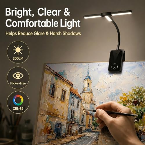 2 Pack Clip-On Easel Light, Rechargeable Artist Lamp for Painting