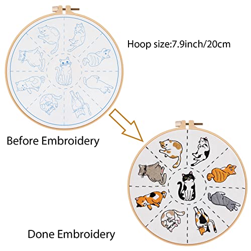 Louise Maelys Cat Embroidery Kit for Beginners Animal Pattern DIY Craft - color: kit-9