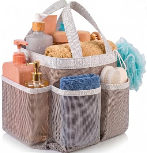 Handy Laundry Mesh Shower Caddy – 7 Pocket Portable Organizer Tote for College Dorm, Gym, Travel & Bathroom – Quick Dry, Collapsible, Lightweight Shower Bag with Handle (Gray) - color: Portable Grey