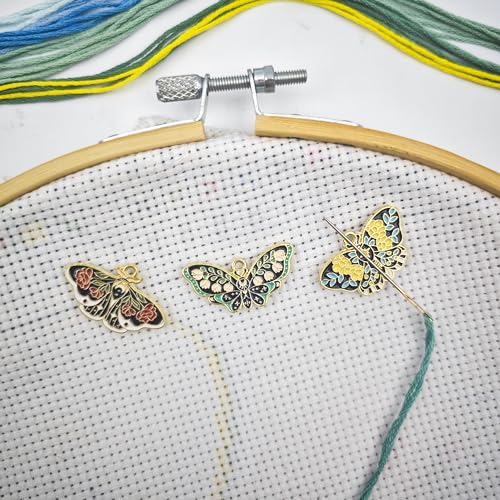 MAGNEECH 3 Pcs Flower Butterfly Needle Minder for Cross Stitch,Needlework and Embroidery Accessories, Gift for Cross Stitch Lover