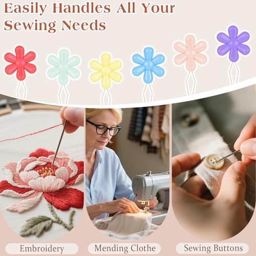 Embroidery Needle Threader Set – 12pcs Plastic Flower-Head Tools for Hand & Machine Sewing, Cross Stitch, Knitting, Quilting (Mixed Colors)