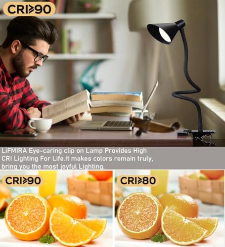 Clip on Light LED Reading Light for Books in Bed, Eye Care Reading Lamp - color: Black