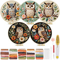 TINDTOP 5 Pack Embroidery Kit for Adult, Embroidery DIY Starter Kit, with Stamped Patterns, Hoop, Tools, Colorful Threads with Needles, Instructions - color: Owl