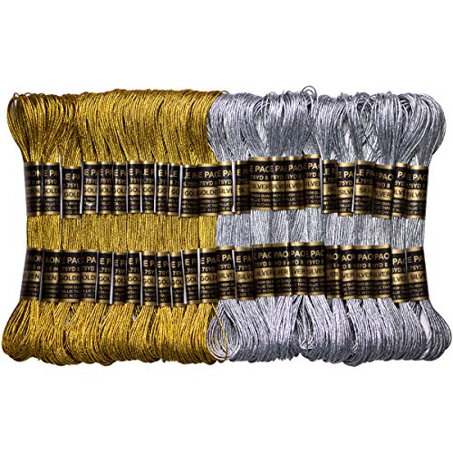 24 Skeins Metallic Embroidery Thread -Cross Stitch Threads - Friendship Bracelets String - Crafts Floss Gold and Sliver - color: Gold and sliver, size: 24 skiens