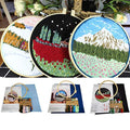 SUQUUB 3 Sets Embroidery Starter Kit with Pattern and Instructions,Cross Stitch Beginner Kits with Frame,3 Plastic Embroidery Hoops,3 Embroidery Clothes and Color Threads (3X Landscape Pattern) - color: 3X landscape pattern