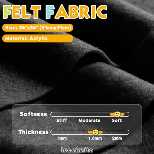 Black 36" X 36" Felt Fabric Sheet - 1.6mm Thickness - color: Black, size: 36" x 36"