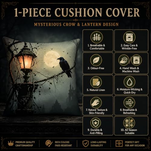 Moonlit Castle Raven Linen Pillow Cover 18x18 Gothic Dark Romance - color: Pa10055, size: 18" x 18" (Pack of 1)