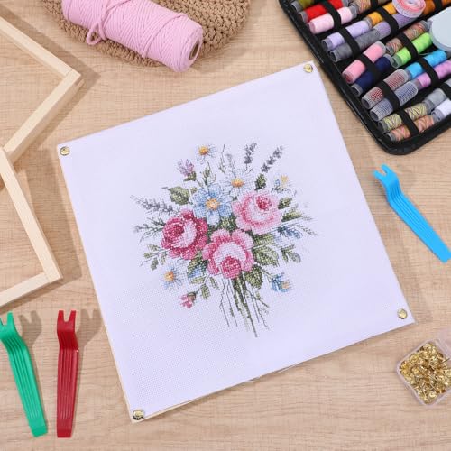 Needlepoint Stretcher Bars Kit - 12-Piece Wooden Frame Set with 100 Tacks, 50x50cm Canvas & Pry Tools for Cross Stitch, Embroidery & Craft Projects (3 Sizes: 6, 8, 12 Inch)