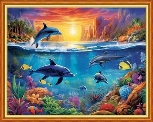 Dooxvey Cross Stitch Kits for Adults Beginners - Full Range of Stamped Kits - 11CT Cross Stitch Patterns - Underwater World - 16x20 inch - color: Manual Arts 20