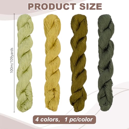 FREEBLOSS 4 Pcs Sashiko Thread Skein 100M * 4 Green Colors - color: Tree Green Theme