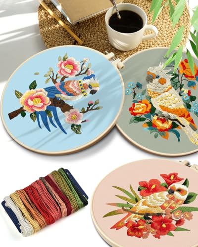 TINDTOP Embroidery Kit for Adult, Parrot Embroidery Stitch Practice kit - color: Parrot