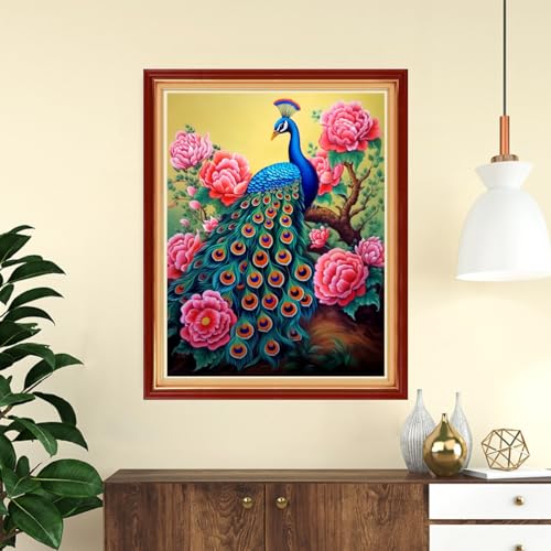 Funchey Stamped Cross Stitch Kits, DIY Cross Stitch Pattern for Adults Beginners Needlepoint Kits Embroidery Kit Arts and Crafts 11CT-Peacock Flowers 16x20 inch - color: Handicraft patterns22