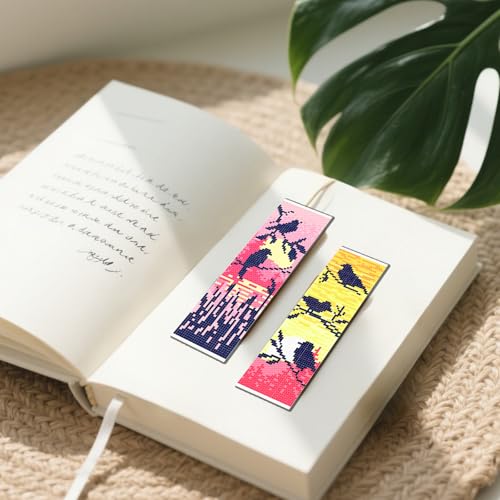 FREEBLOSS 6 Set Cross Stitch Bookmark Kit 11 CT Complete Cross Stitch Kit DIY Embroidery Bookmark Kits for Adult Beginners with Instructions, Bird and Flower Pattern, 6 x 20 cm/8" x 2.4" - style: Birds Branches