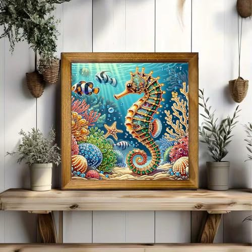 ZQEATRY Seahorse Coral Reef Special Shape Diamond Art Kits for Adults,5D Diamond Painting Kits for Beginner,DIY Diamond Crystal Rhinestones Gem Art Kits for Home Wall Decor 11.8 X 11.8inch - color: XJ122