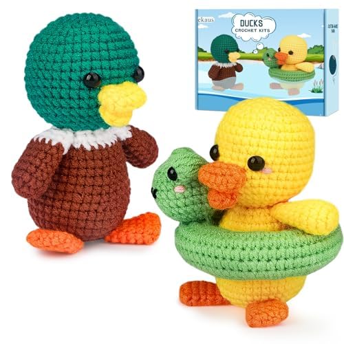ekaus Crochet Kit for Beginners, Crochet Kit with Step-by-Step Video Tutorials, Crochet DIY Knitting Supplies for Adults, Crochet Ducks(45%+ Yarn) - color: Crochet Ducks