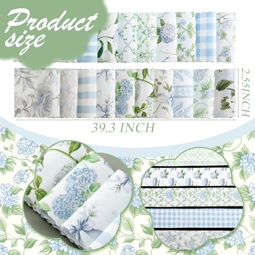 Hosuly 40 Pcs Hydrangea Fabric 2.55" Blue White Floral Jelly Fabric Strips - color: Hydrangea