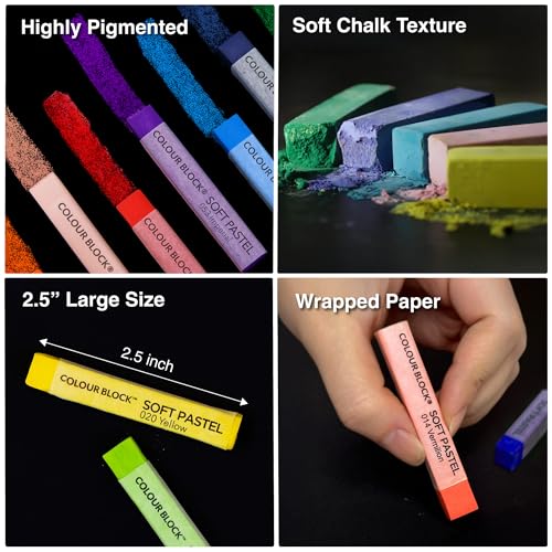 COLOUR BLOCK Soft Pastels for Artists - 80 Colors Square Chalk Soft Pastels Art Set in CARBON Box - Vibrant Pigments Art Kit for Painting, Drawing, Sketching, Hobbyist. - size: 80 Count (Pack of 1)
