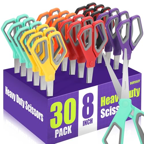 BURVAGY 30 Pack 8" Scissors All Purpose, Heavy Duty Scissors for Office - color: 30pack