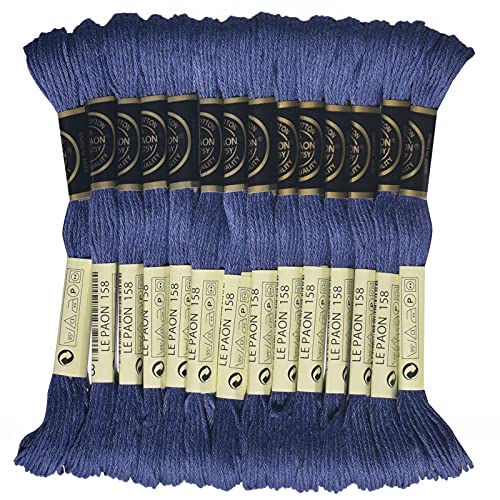 LE PAON Embroidery Floss, 14-Pack Six Strands 100% Long Staple Cotton Embroidery Thread, 8.7-Yard，Color Number：158,Dark Cornflower Blue - color: 158