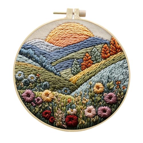 EUBUY Landscape Embroidery Kits for Beginners, Embroidery Kits for Beginners Adults, Beginners Embroidery Starter Kit with Pattern, Needle Thread DIY Embroidery Material Kit - color: Type 10