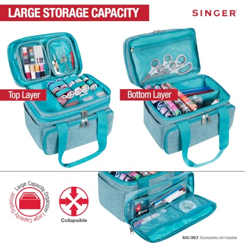 SINGER Portable Sewing Storage Organizer Bag, 18 Compartments, Carry-All - color: Teal
