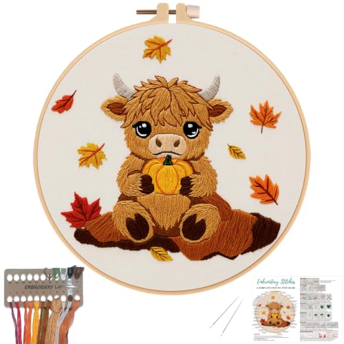 Louise Maelys Highland Cow Embroidery Kit for Beginners（Autumn - color: Highland Cow