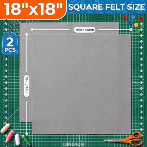 IONTACH 18" X 18" Soft Felt Sheets 1.6mm Thick (2 Packs, Light Grey) - color: Light Grey