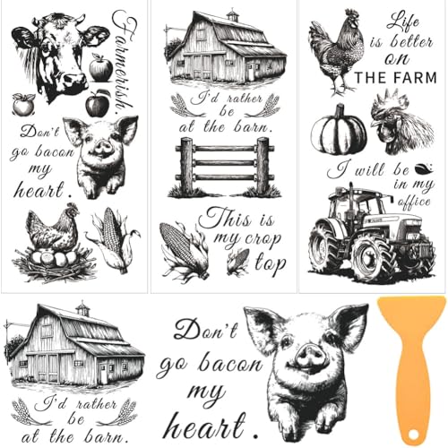 3 Sheet Sketch Farm Rub on Transfers for Crafts and Furniture - style: Farm-Black and White
