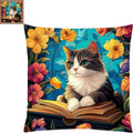 Fanxvivy Stamped Cross Stitch Kits for Adults Beginners Pillow Needlepoint Kit with Embroidery Pattern Needlework Kit Prestamped Stitches Kit 11CT Cross Stitching-Cat Flowers 18x18 inchs - color: Pre-pattern 43