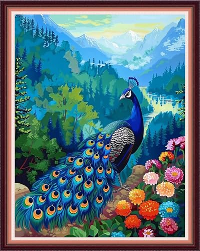 Funxvoot Stamped Cross Stitch Kits for Beginners or Adults Embroidery Starter Patterns | DIY Printed Cross Stitch Kits Needlepoint for Adults or Kids 11CT-Blue Peacock Flower 16x20 inch - color: color29