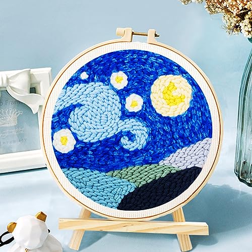 Allazone Punch Needle Starter Kit, Pattern & Fabric Embroidery, Adjustable Embroidery Pen for Adults & Kids Beginners (Mondlicht & See) - color: Mondlicht & See